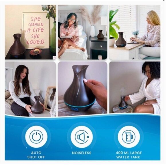 Everlasting Comfort 400ml Essential Oil Diffuser Wood Grain LED Aromatherapy NEW - Picture 7 of 13